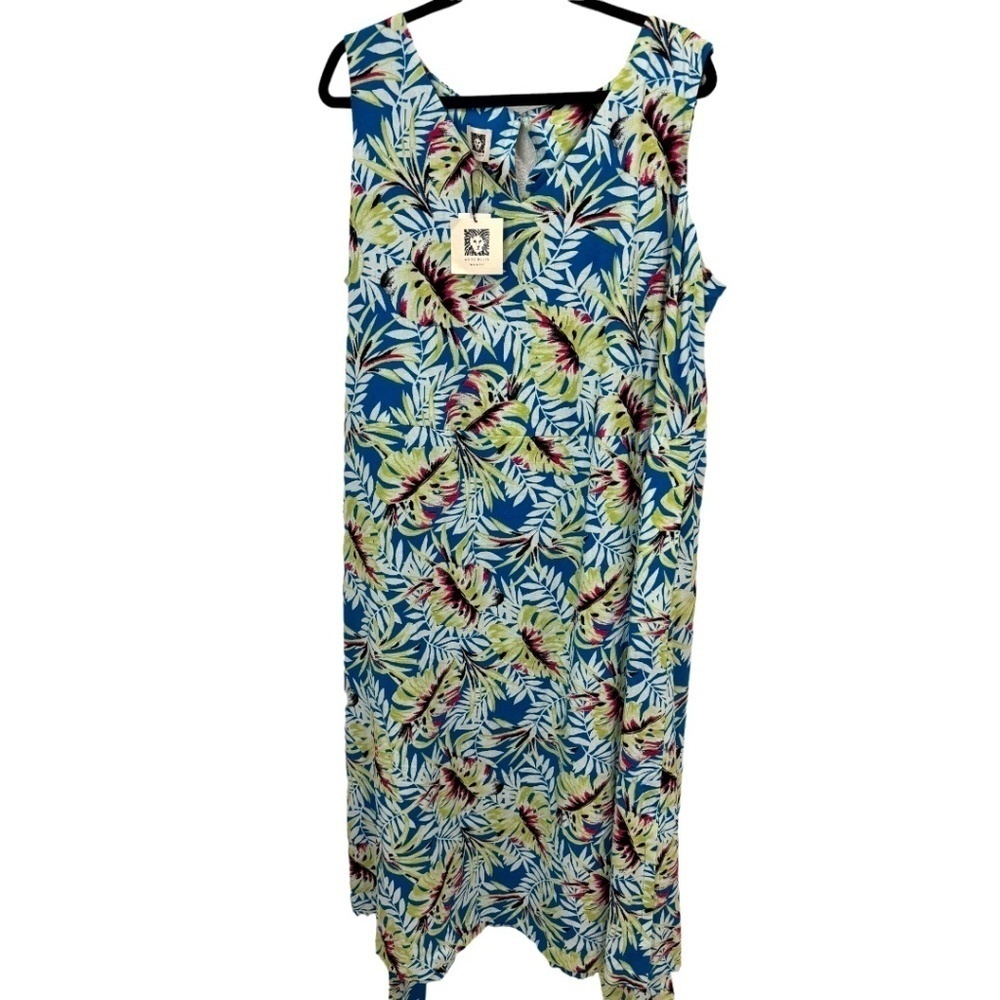 ANNE KLEIN Plus Size 2X Dress Tropical Floral V-Neck Sleeveless Linen Blend NWT